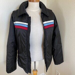 VTG Roxy Black Jacket/Vest White Blue Red Stripe Removable Sleeves L 90s Y2K